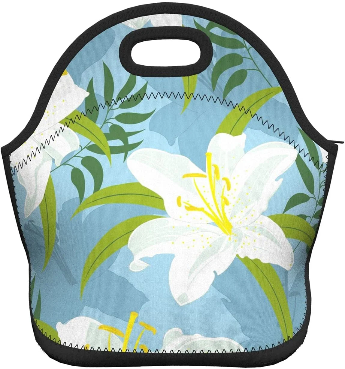 

White Lily Floral Flower Neoprene Lunch Bag Boxs,Durable Thermal Tote Bag Organizer Cooler Bento Bags Lunchbox Handbag