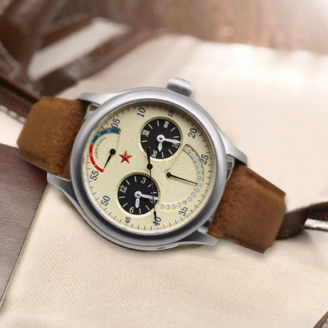 

45mm Retro Men's Military Dual Time Zone Automatic Mechanical Watches ST2545 Seagull-Movement Calendar GMT Luminous Wristwatches