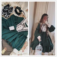 green kawaii lolita dark maid style japanese lolita daily dress cute ruffle stitching long sleeved dress girl lolita fashion