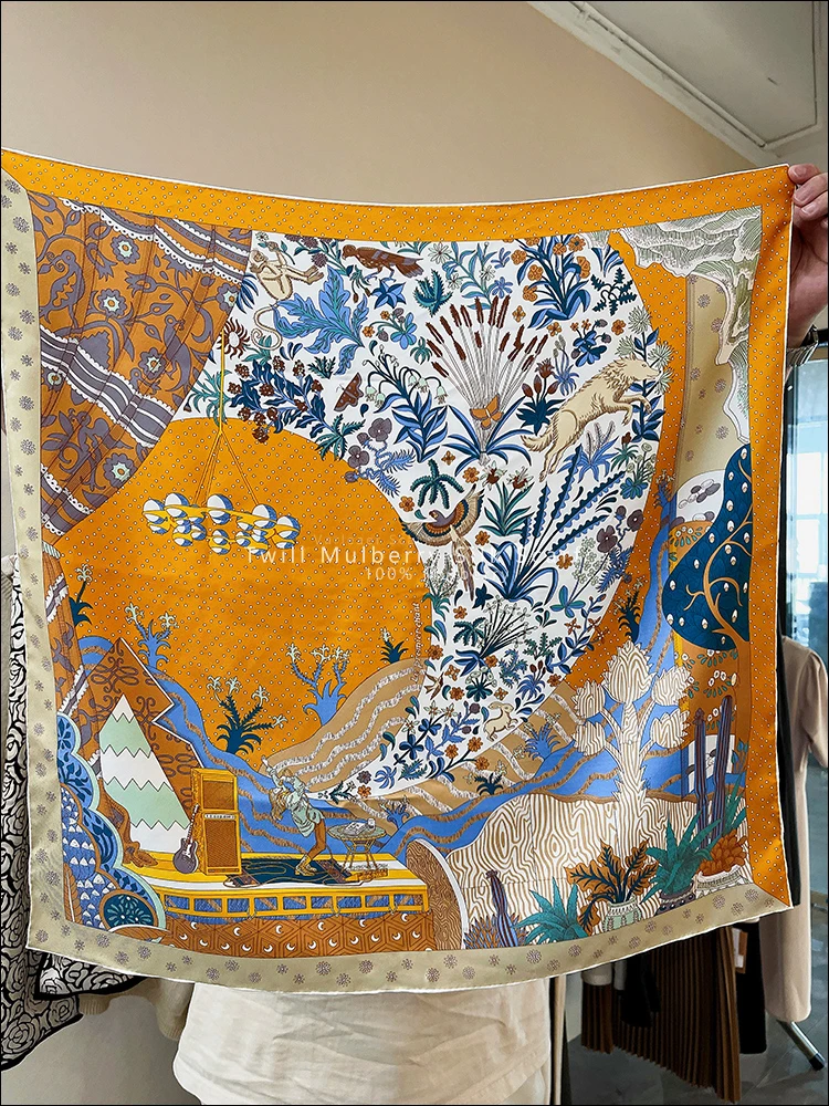 Шелковый шарф с закатанными краями 90*90 см квадратные шарфы из Твила тутового