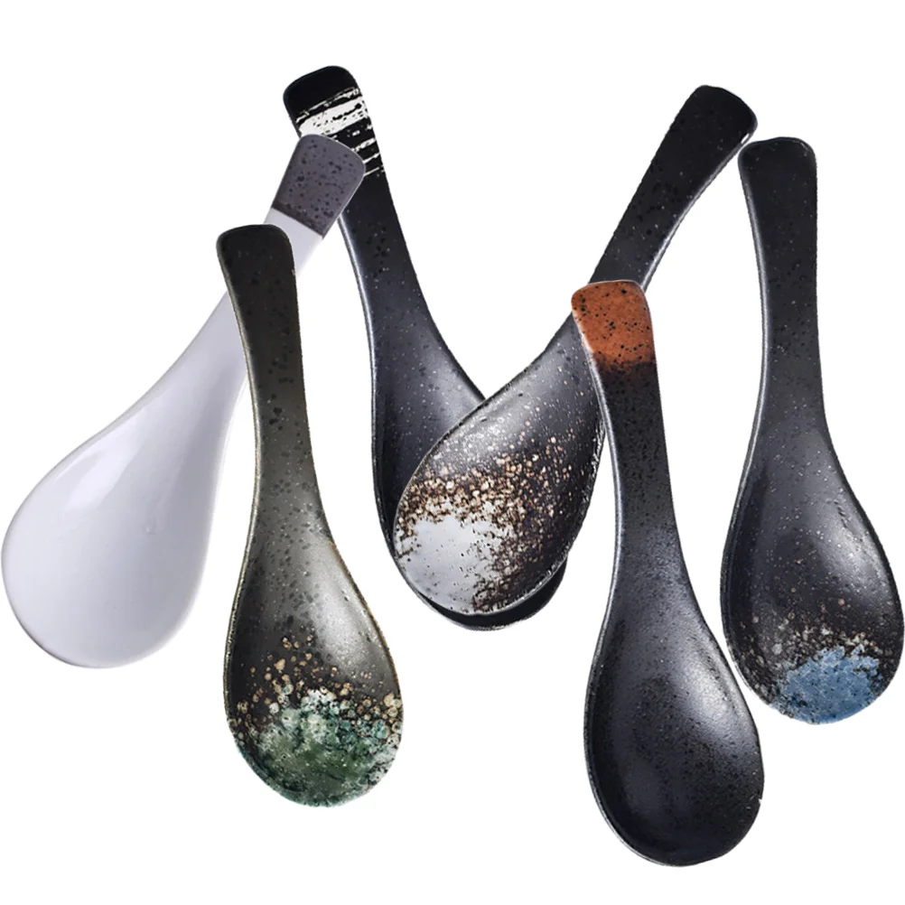 

Spoon Spoons Soup Ceramic Japanese Stirring Salt Tasting Teaspoon Honey Rice Miso Pho Wonton Porcelain Noodle Tablespoons Ramen