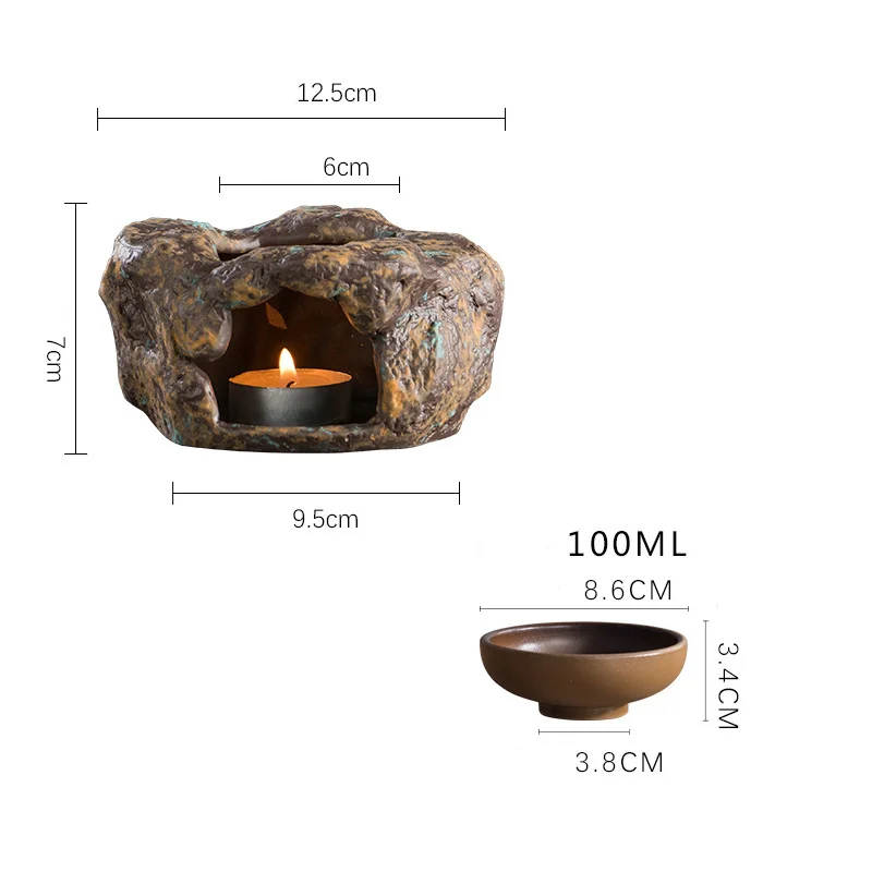 YXY Retro Japanese Stoneware Tea Warm Stove Ceramics Candle Essential Oils Burner Kung Fu Tea Warmer Cup for Home Decor Teaware images - 6