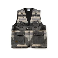 amekaji ethnic wind flower pattern multi pocket vest loose type autumn winter versatile vest coat men printed zipper jacket