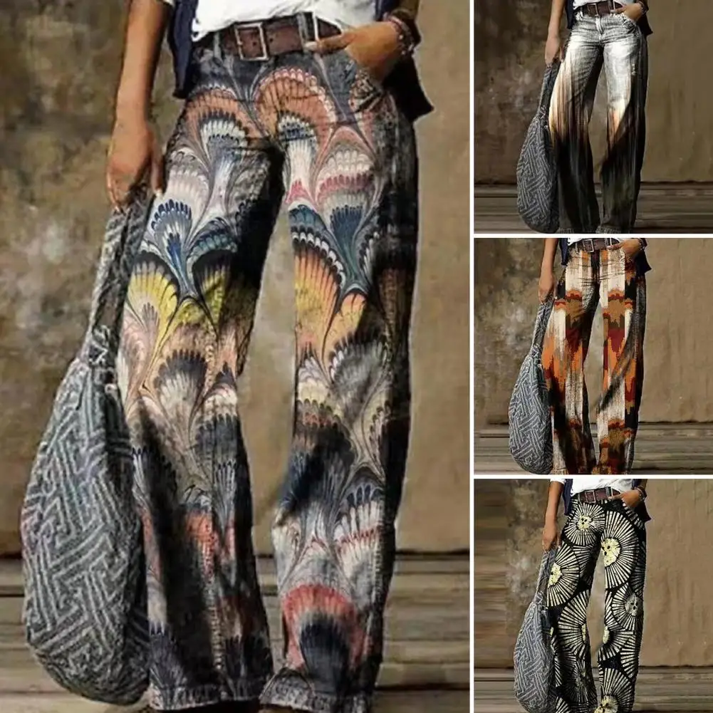 

Loose Complicated Pattern Retro Dark Style Women Trousers Female Garment