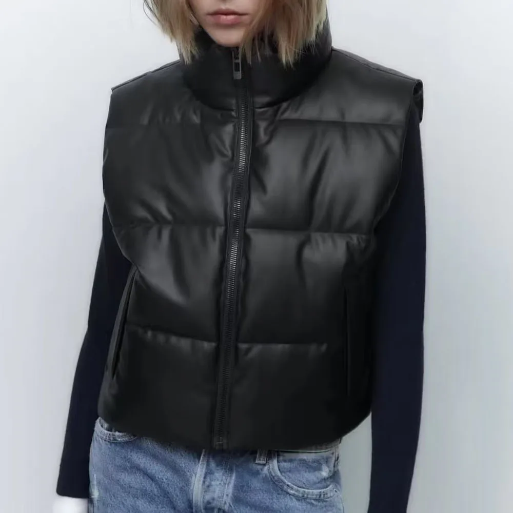 

BER&OYS&ZA The new Fall/winter 2022 women's wear retro black fashion stand-up collar versatile faux leather vest