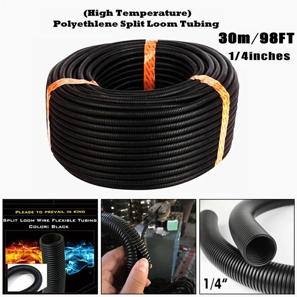 

1pc Protective Tube 1/4" 3/8" 98FT Protective Tube Tubing Black Color Sleeve Tube Split Wire For Ships Industrial Wiring New