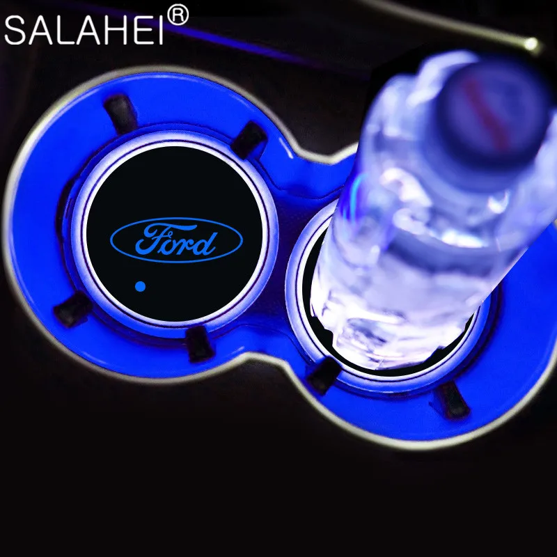 

2pcs LED Car Water Cup Holder Lights Bottle Drinks Coasters Mats For Ford F150 F250 Mondeo Focus MK3 Mk4 Mk5 C-MAX Fiesta Ranger
