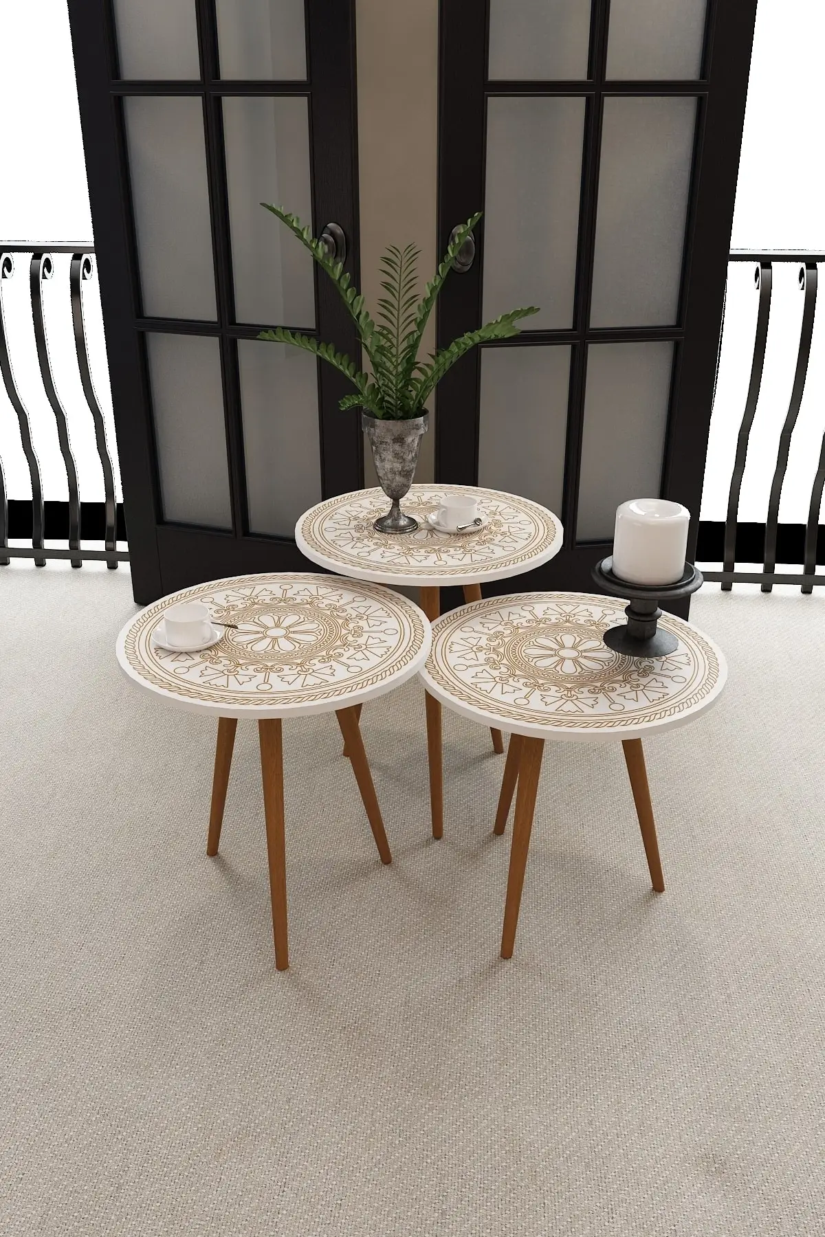 Mesa de centro moderna con pies de madera Estilo nórdico Zigon, mesa de café del lado, té y café, 3 uds.