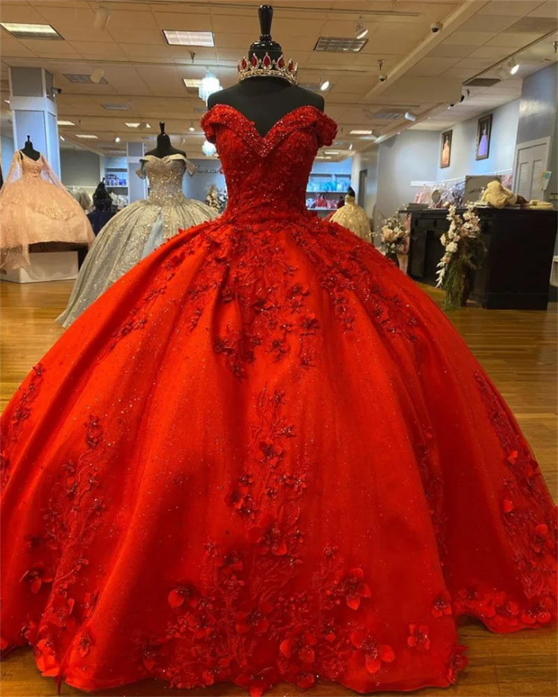 

Red Tulle Sweetheart Quinceanera Dress Applique Swee Pageant Dress Girl Birthday Gowns Vestido De 15 Anos