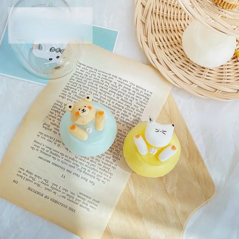 Bear Cat Scented Candle Plaster Silicone Mold Baby Party Cupcake DecoTools Fondant Clay Soap Molds Chocolate Gumpaste Moulds