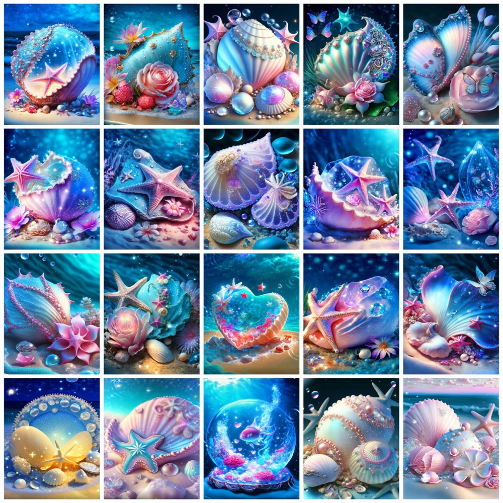 

Huacan 5d Diy Diamond Painting Fantasy Shell Starfish Home Decor Embroidery Mosaic Sea Pearl Landscape Wall Sticker