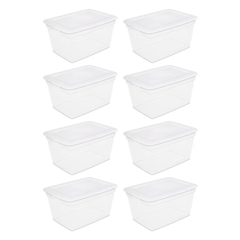 

58 Qt Storage Box Clear Base White Lid Set of 8