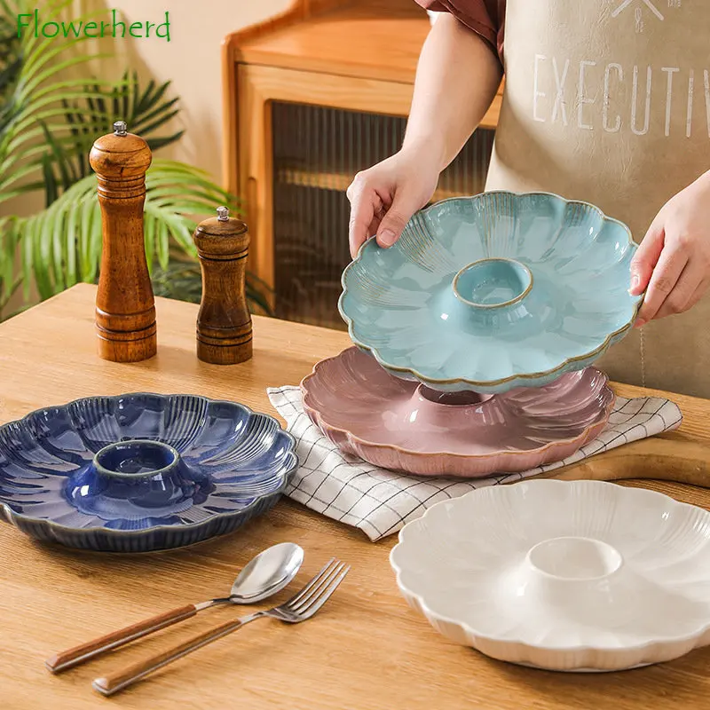 

Japanese Petal Dumpling Plate with Vinegar Plate Ceramic Plate Fried Plate Round Dumpling Plate Ceramic Tableware