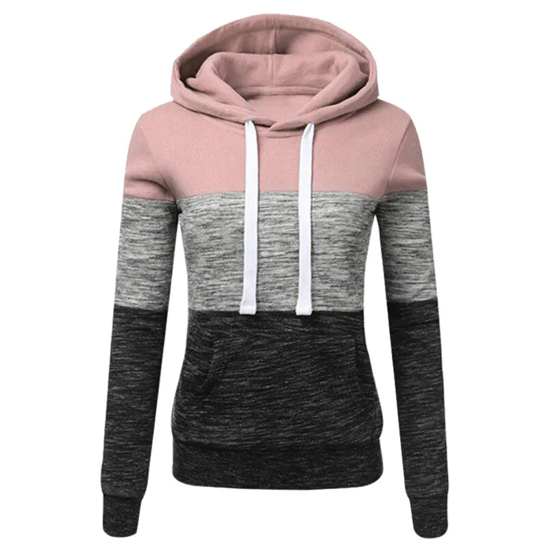 

Women Sweatshirts Autumn Winter Hoodies Long Sleeve Hoody Ladies Pink Pocket Patchwork Hooded Sweatshirt Female Outwear