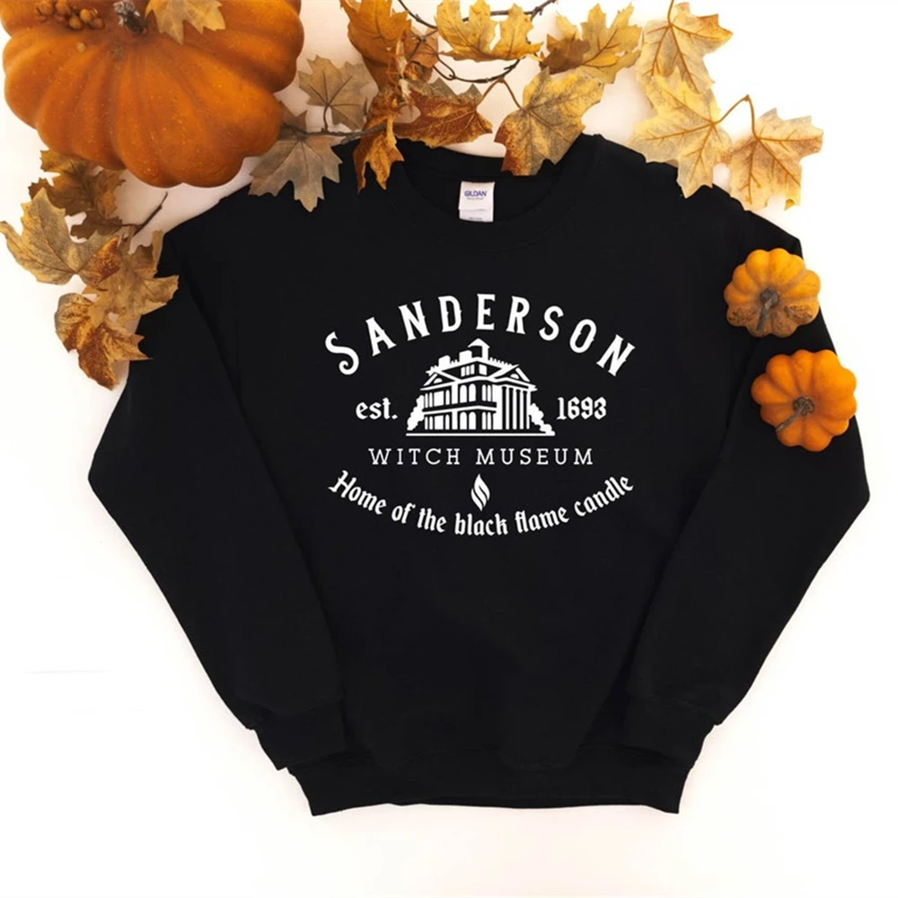 Cadılar bayramı Sanderson cadı müze Sweatshirt siyah alev mum Halloweentown Jumper dördüncü Sanderson Sisters Crewneck tişörtü