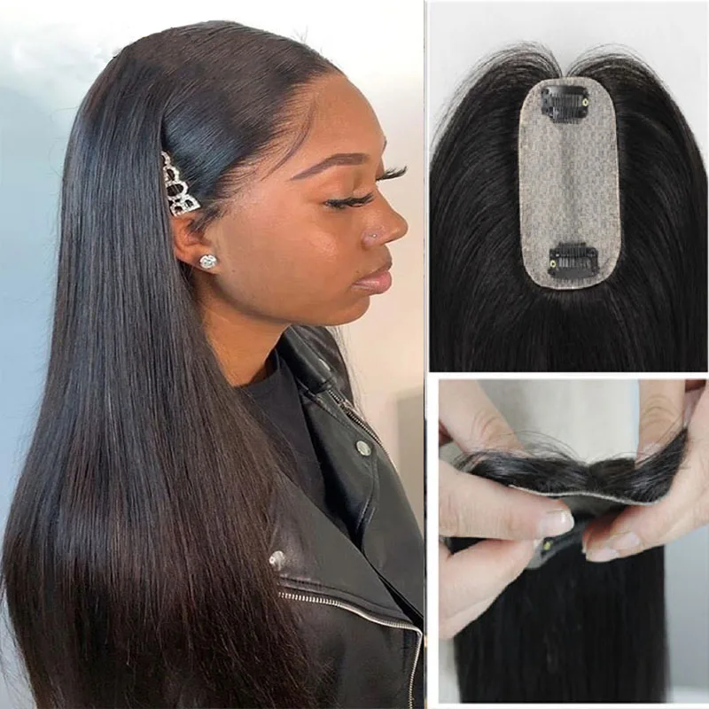 20 inch Human Hair Topper 12x13CM Clip in Perimeter Silk Top Human Hair Pieces for Women Brazilian Breathable Skin Base Closure