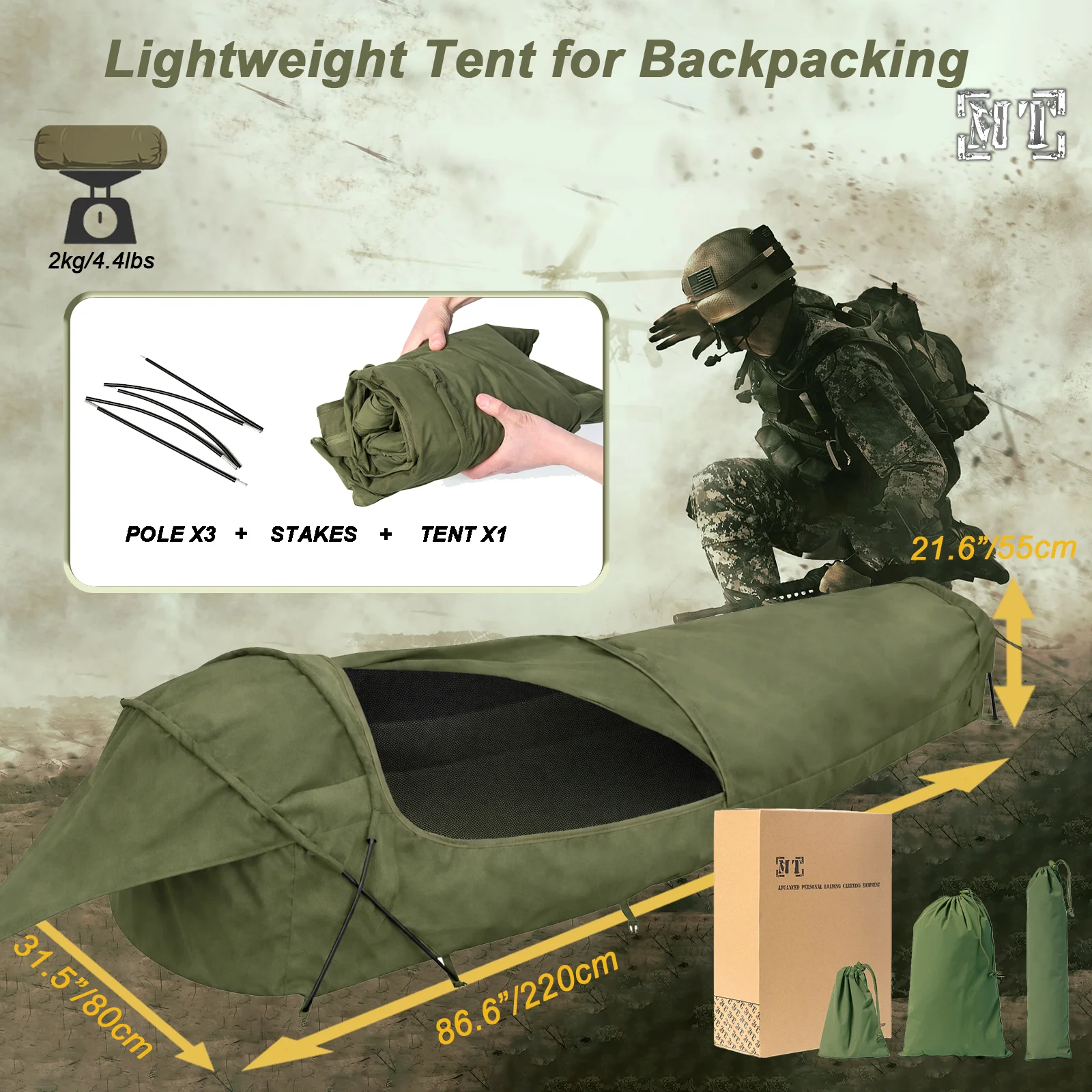 Фото Тактовое укрытие, палатка Bivy для одного человека, компактная водонепроницаемая спальная система оливкового краба с сеткой от насекомых и Windows из ТПУ №4