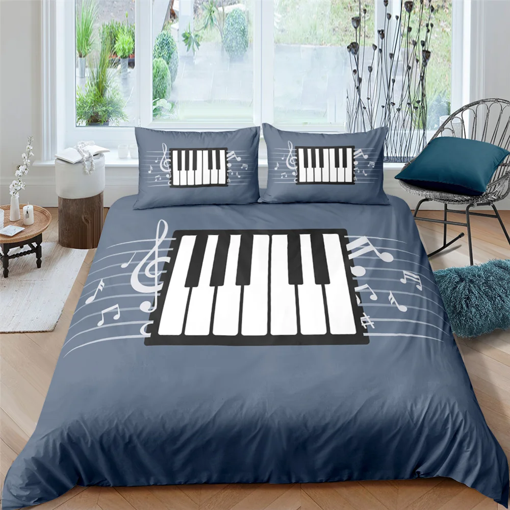 

Piano Keys King Queen Duvet Cover 3D Cartoon Bedding Set for Kids Teens Adult Fashion Music Polyester Quilt Cover Musical Notes