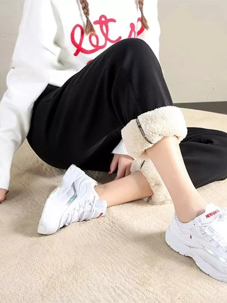

Winter Warm Pants Plush Fleece Thickened Casual Trousers Women Female Cold Resistant Solid Sports Leggings Pants