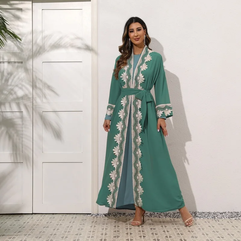 Robe Femme Musulmane 2022 New Muslim Embroidery Lace Arab Middle East Elegant Two-piece Set Abayas for Women Muslimischen Sets