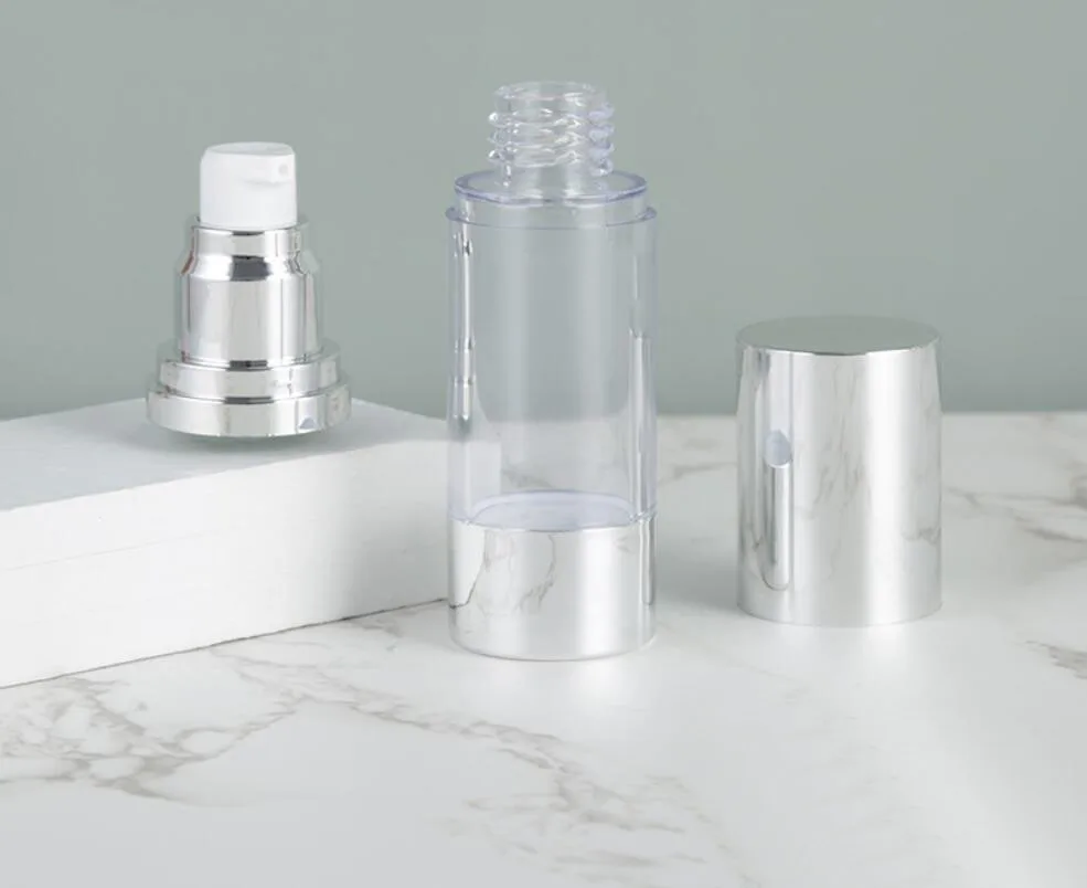 Многоразовые серебристые флаконы для косметики 30 мл