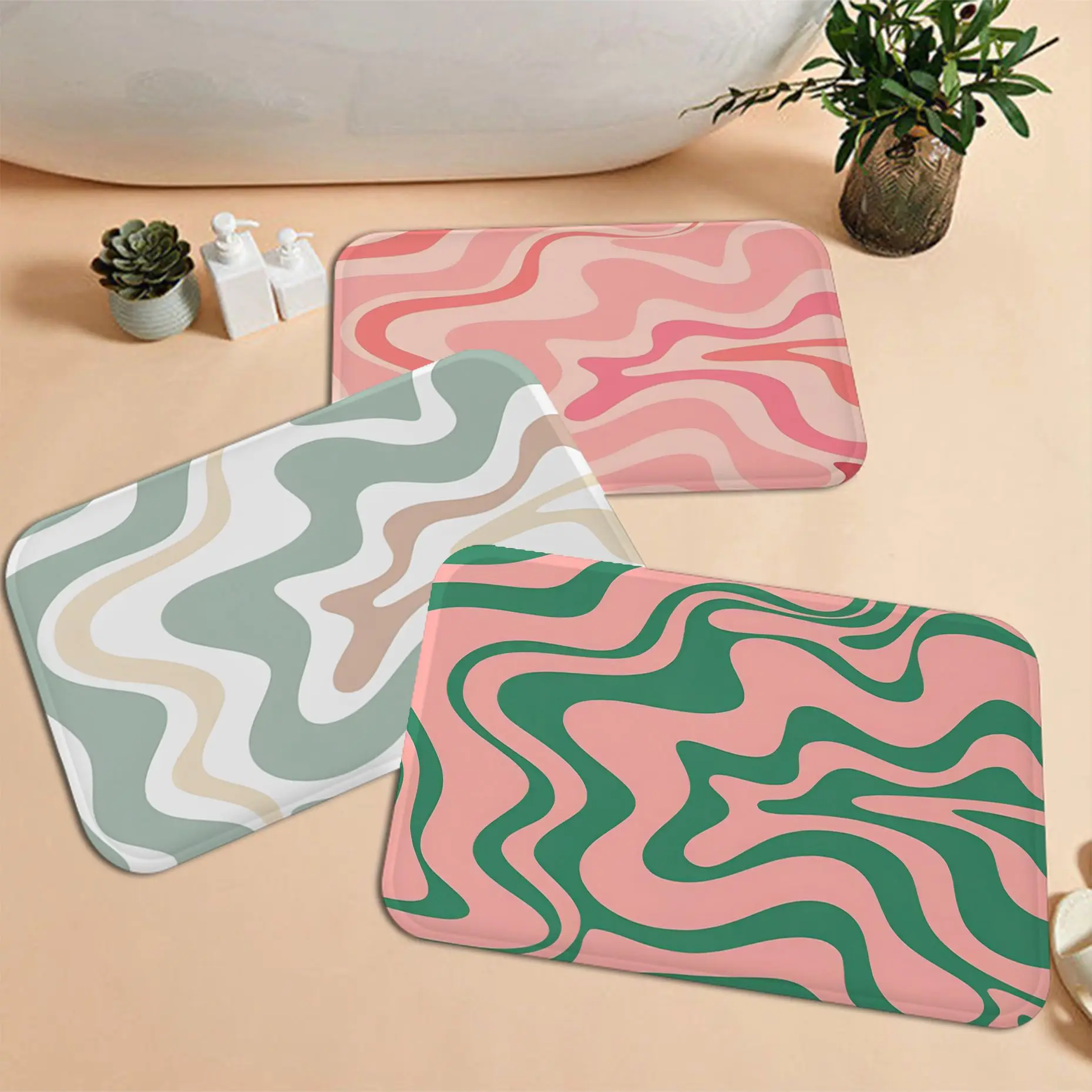

Liquid Swirl Hallway Carpet Nordic Style Bedroom Living Room Doormat Home Balcony Anti-Slip Toilet Rug