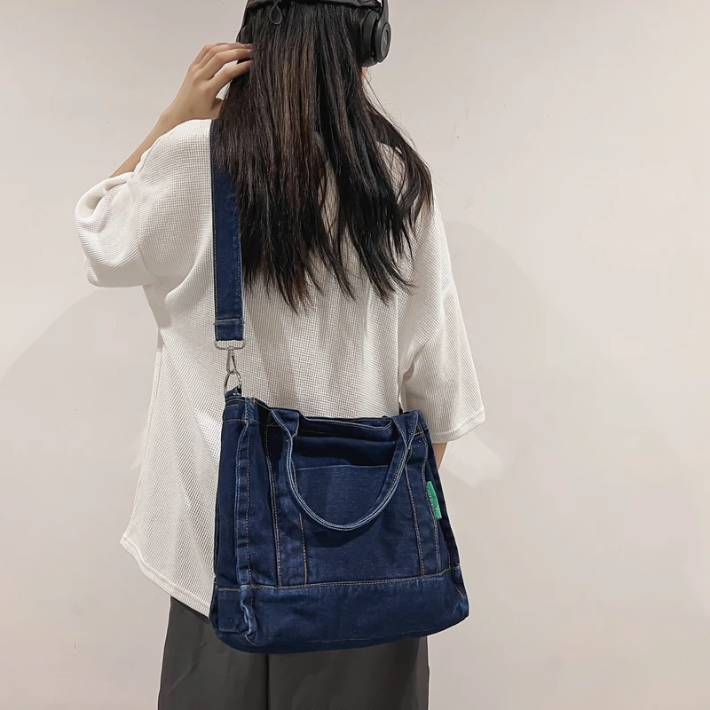 

Denim Bags For Women Blue Shoulder Bag With Zipper Jeans Shoppers Bag Canvas Messenger Bag Y2K Satchel Eco Bag Korean Handbags
