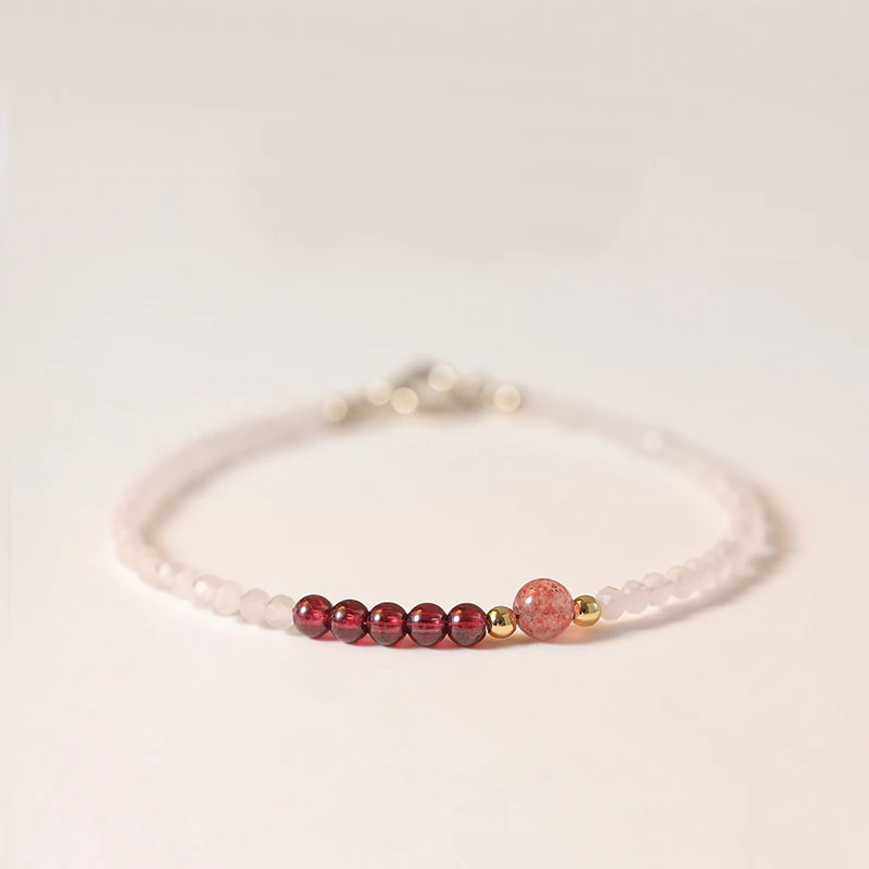 

Delicate 2mm Natural Pink Crystal Bracelet For Fine Women Stacking Design Niche Temperament Bracelets Jewelry