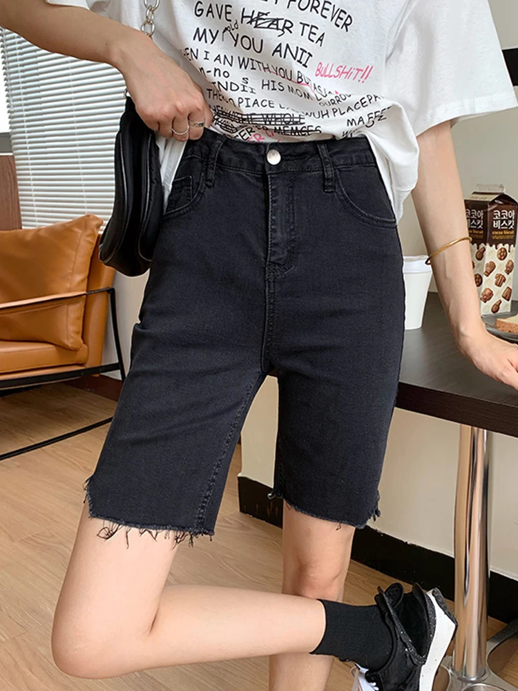 

Skinny High Waist Denim Shorts Women Solid Black Slim Fit Unisex Chic Summer All-match Cycling Trousers Ins Fashion Vintage New