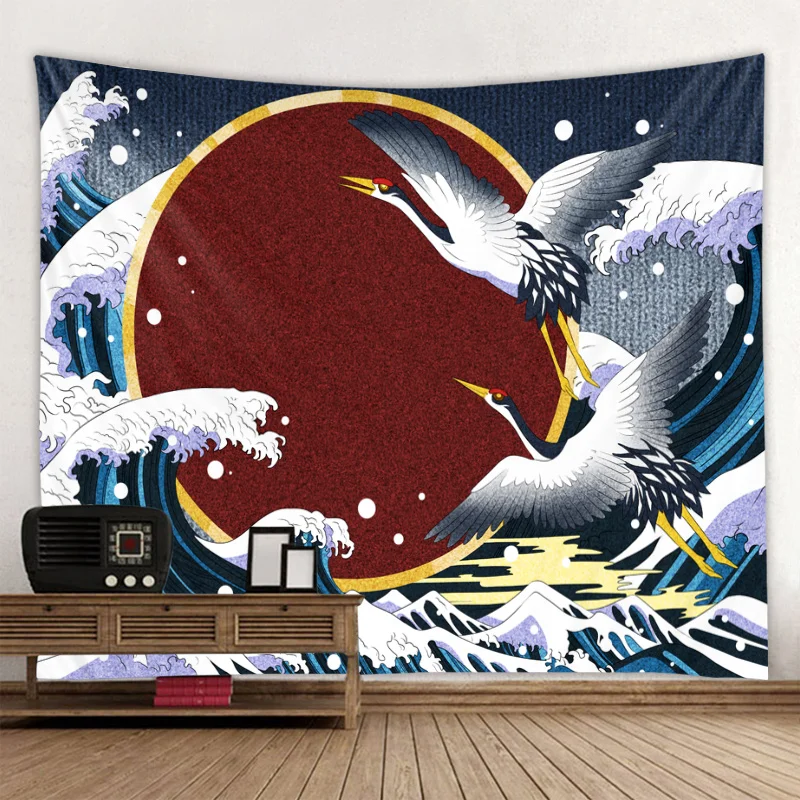 

Cartoon Kanagawa Waves Printed Tapestry Decorative Mandala Ukiyo-e Banner Indian Home Decor Big Hippie Wall Hanging Blanket