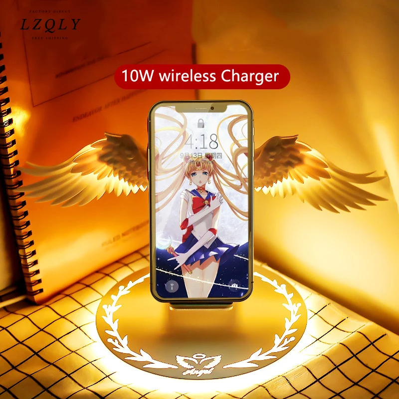 

Universal LED Qi Wireless Charge Dock 10W Angel Wing Fast Wireless Charger For Cellphone Pro X XR 8 Plus Mobile Phone