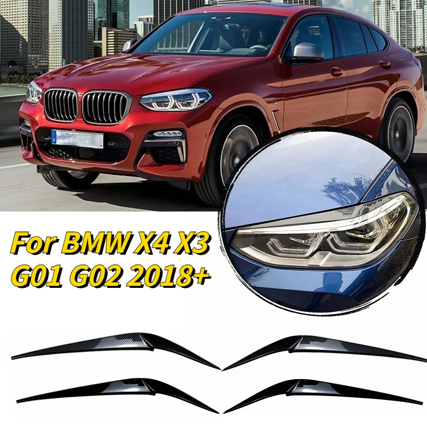 

Для BMW X4 X3 G01 G02 2018 2019 2020 2021 2 шт. глянцевые черные Налобные фары для автомобильных фар веки аксессуары из АБС-пластика