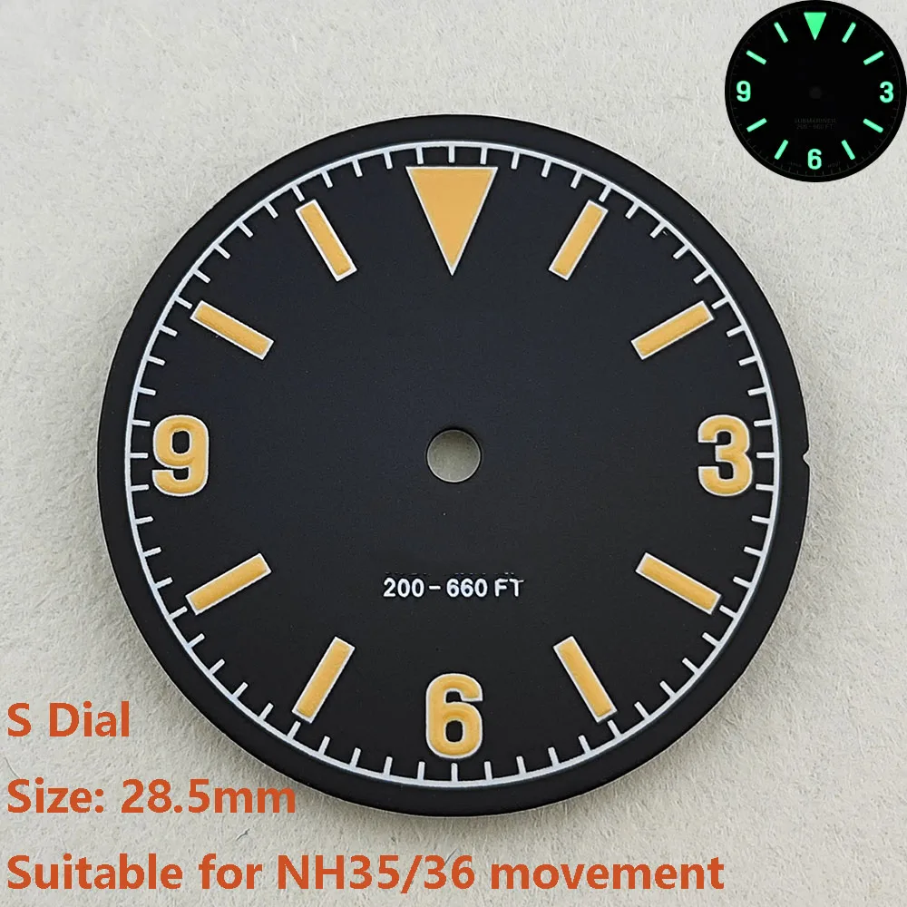 Высококачественный циферблат 28 5 мм NH35dial S dial зеленый светящийся подходит для NH35