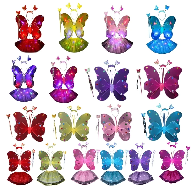 

MXMB Dress up Clothes Princess Fairy Costume Butterfy-Wings Magic Wand Headband Tutu
