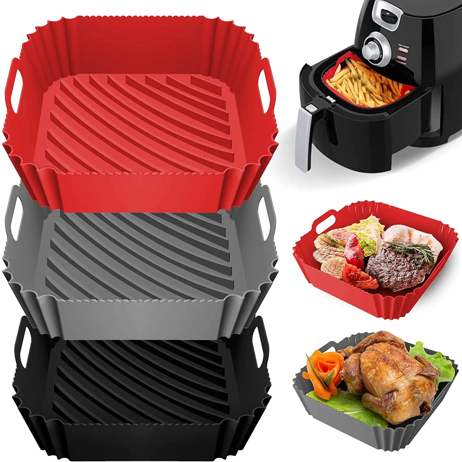 

Air Fryer Silicone Liners 8.5" Reusable Heat Resistant Airfryer Oven Microwave Baking Tray Pizza Fried Chicken Basket
