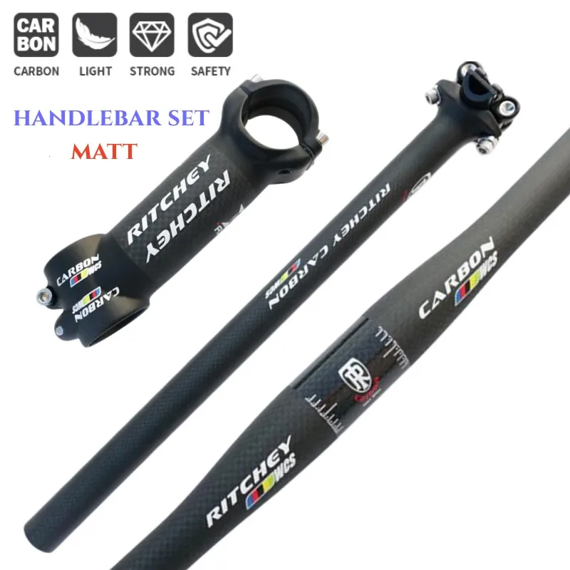 

carbon handlebar set Cycling Parts 3K Carbon Fibre Bike Handlebar Sets Mountain MTB Bicycle Flat / Rise Handlebar SeatPost Stem