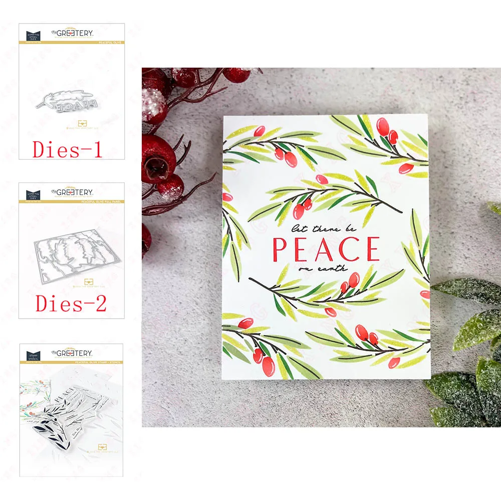 

New Diy Scrapbook Decoration Embossing Craft Stamps Christmas Arrival 2022 Metal Cutting Dies Make Album Card Peaceful Olive Die