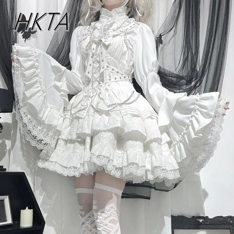 Рубашка Lolita Inside Outside Темно-черная блузка с длинными рукавами ароматом и большим