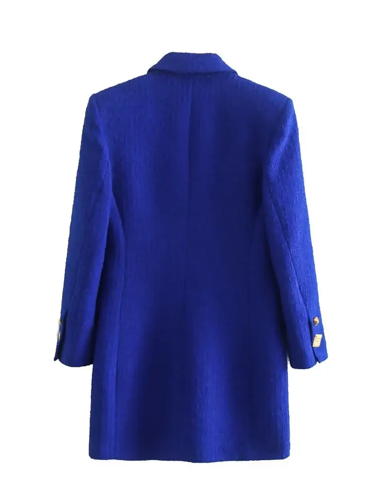 Withered Fashion Elegant Texture Long Blazers Women England Style Office Lady Double Breasted