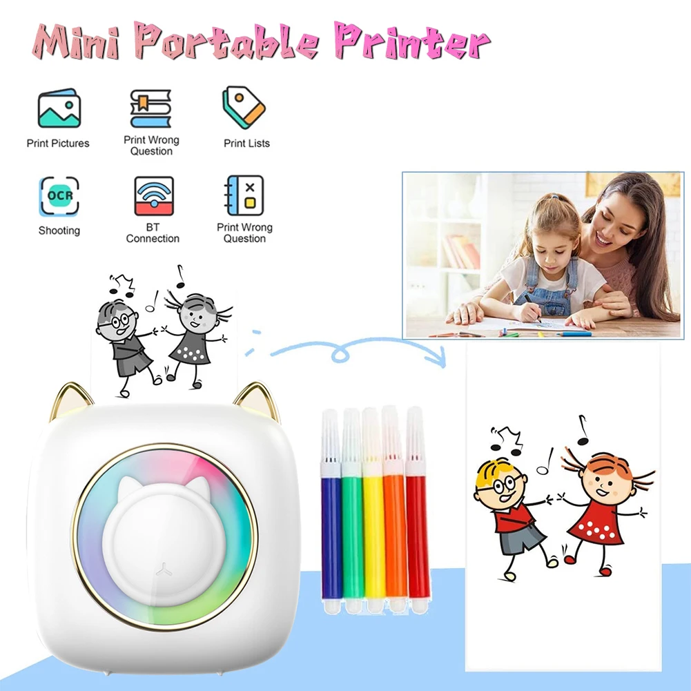 

Mini Cute Portable Label Printer C23 Thermal Printing Wireless Bluetooth 57mm Paper Photo Inkless Sticker TYPE-C for Android IOS