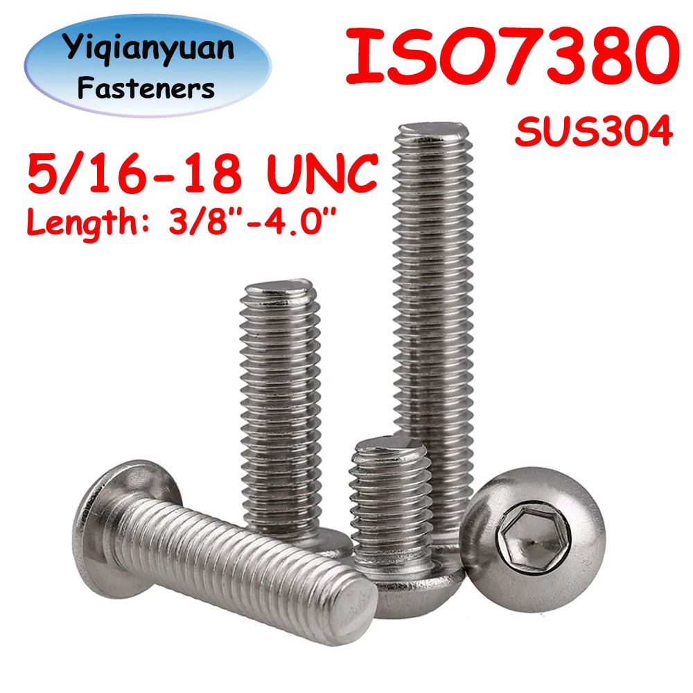 Yiqianyuan 5/16-18 UNC Резьба ISO7380 SUS304 Нержавеющая сталь Шестигранная головка Кнопка Винт с круглой головкой Болт с шестигранной головкой Полная резьба