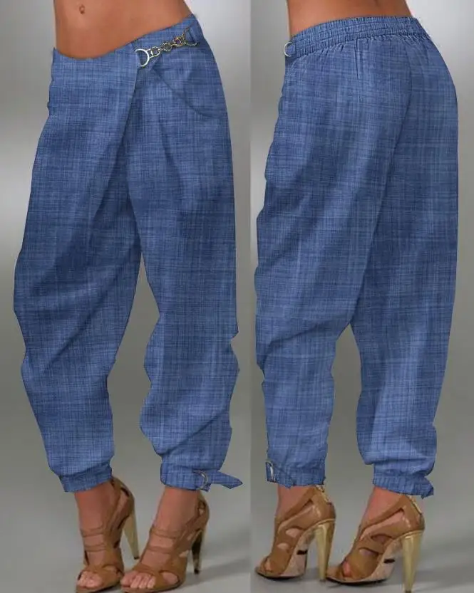 

Повседневные брюки с манжетами на цепочке для лета, женская Европейская и американская мода, новые простые женские брюки-карго с карманами