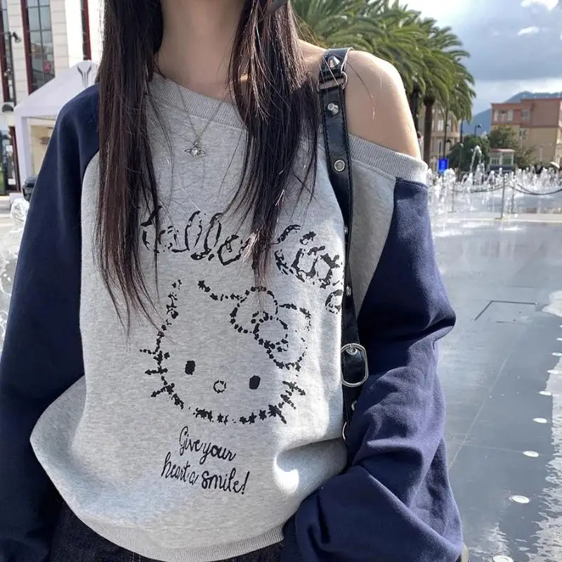 Популярный свитшот с принтом Kawaii Sanrio HelloKitty для девочек милые свободные