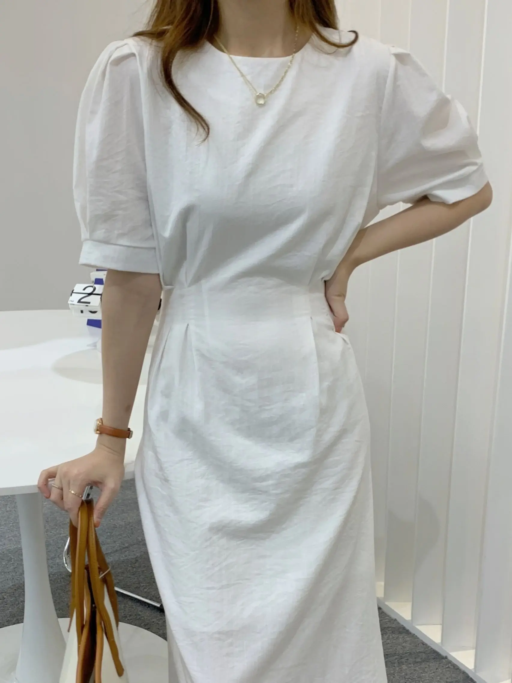 

2022 Summer Women Simple Casual Solid Midi Dress Female Short Sleeve A-line Fashion Holiday Vestidos