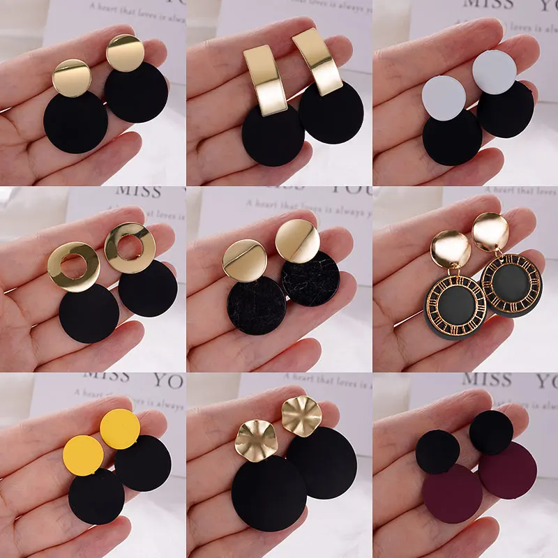 

Korean Statement Earrings For Women Fashion Vintage Black Arcylic Gold Geometric Dangle Drop Earings Brincos 2022 Female Jewelry