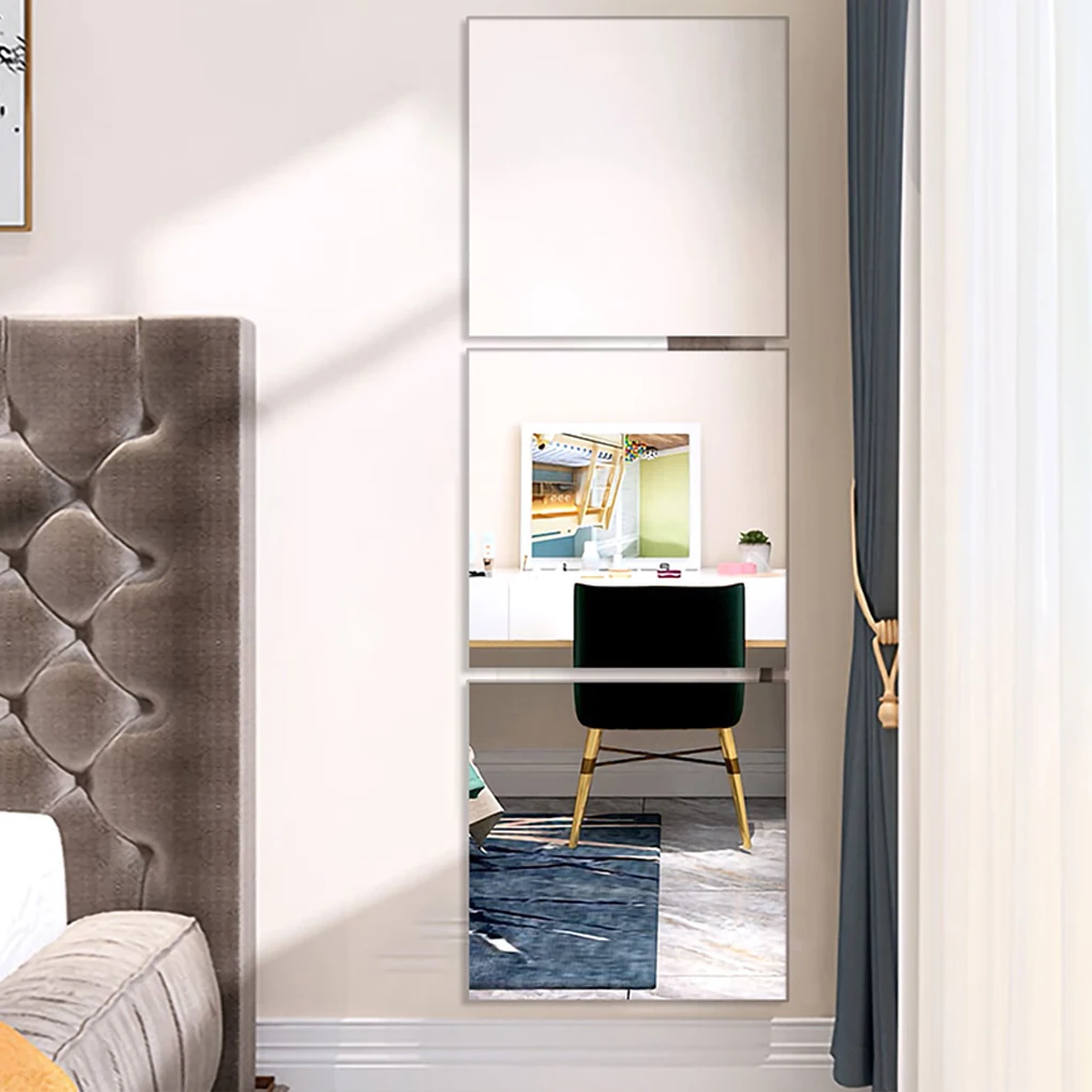 

3Pcs Mirror Wall Sticker DIY Self-adhesive with High Viscosity Square