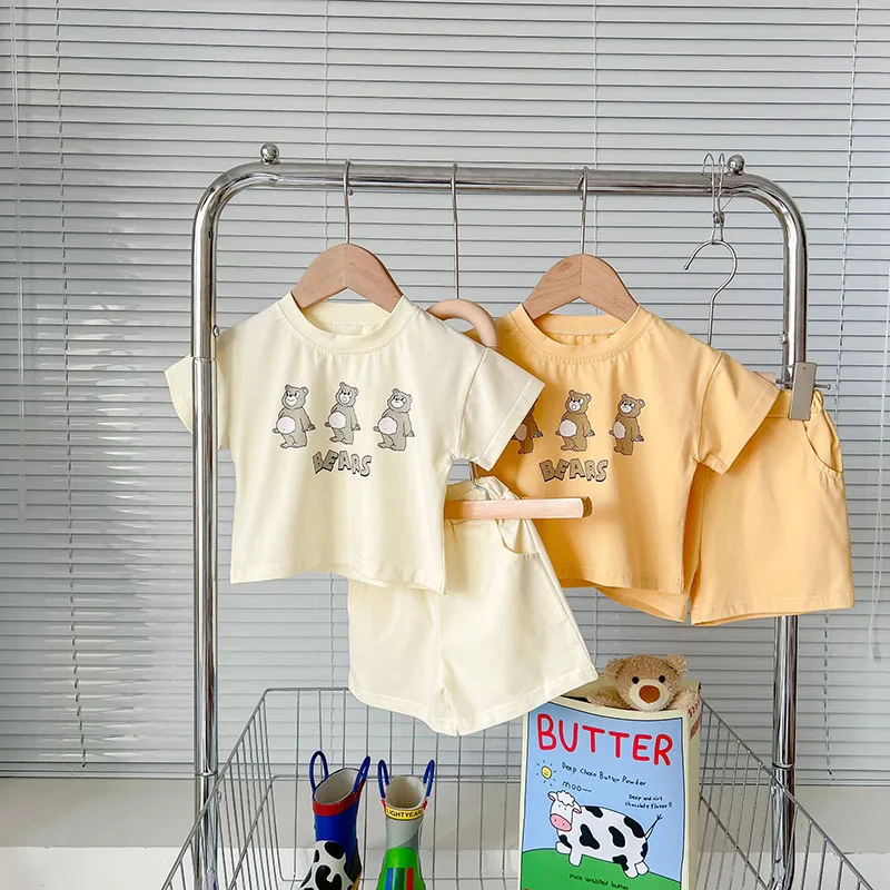 

MILANCEL 2022 Summer New Baby Clothes Set Toddler Three Bears Pullover Short Sleeve T-Shirt Top Shorts Two Piece Set