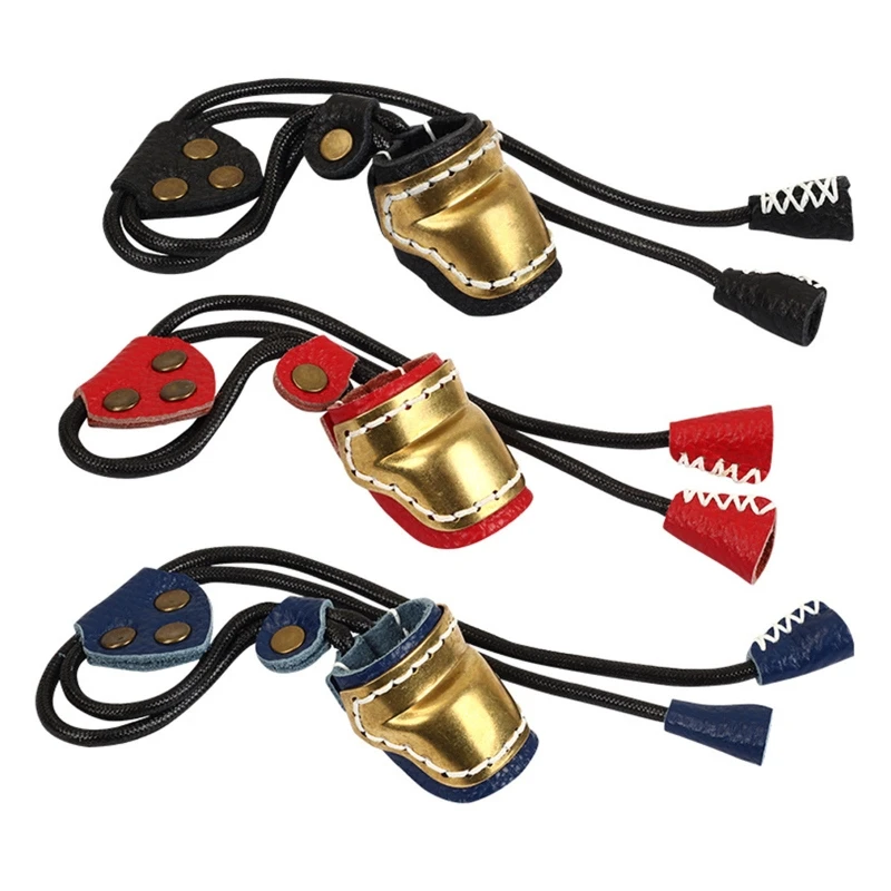 Archery Leather Thumb Ring Shooting Tab Leather Brass Traditional Bow Shooting