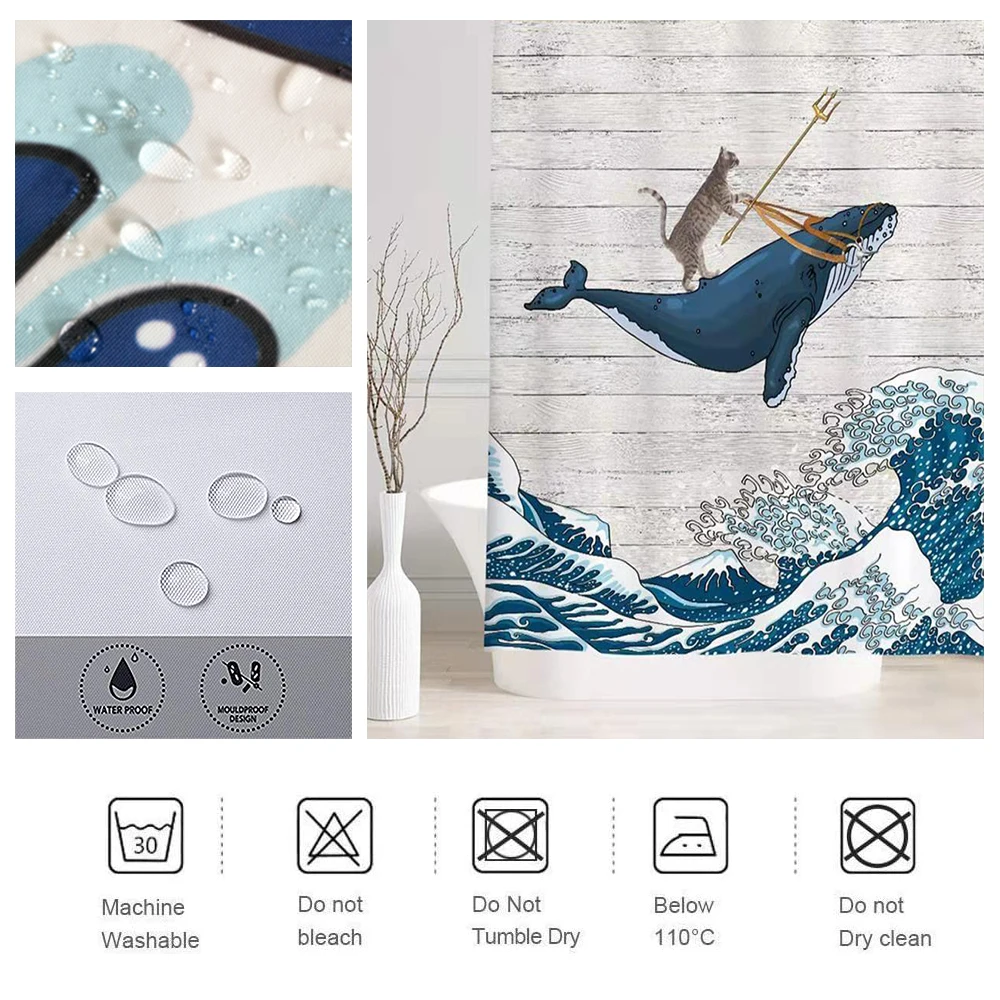 Забавная занавеска для ванной с котом водонепроницаемая душа из полиэстера