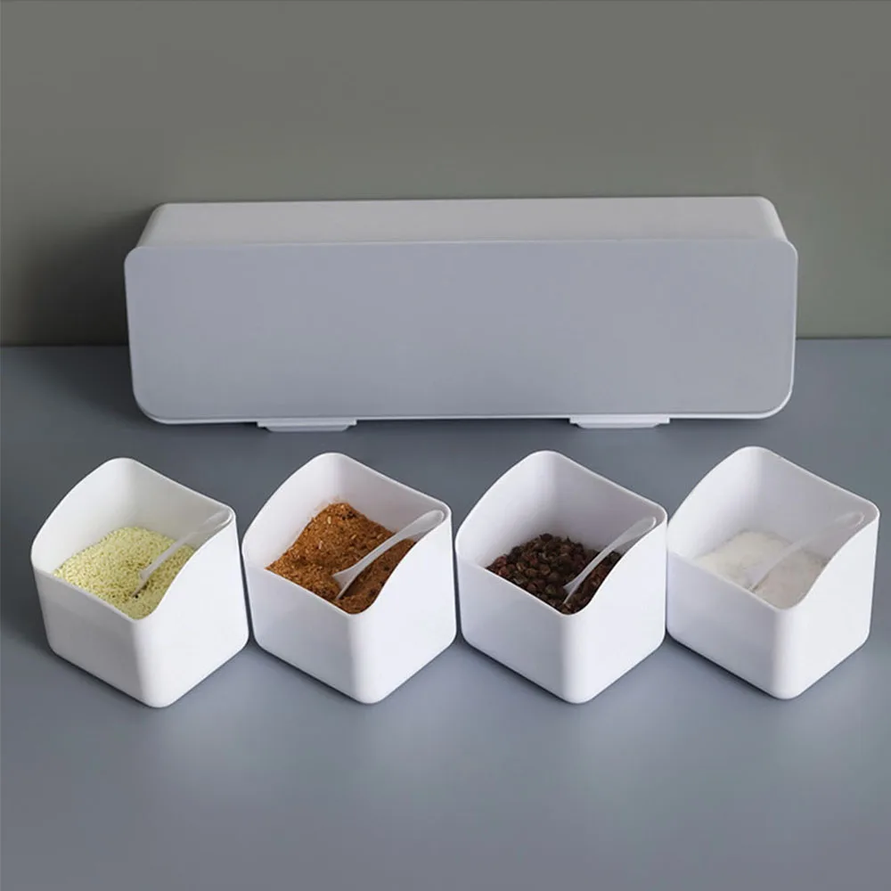 new wall mounted kitchen waterproof household four cell spice bottle with lid combo set storage box spice box kitchen gadgets free global shipping
